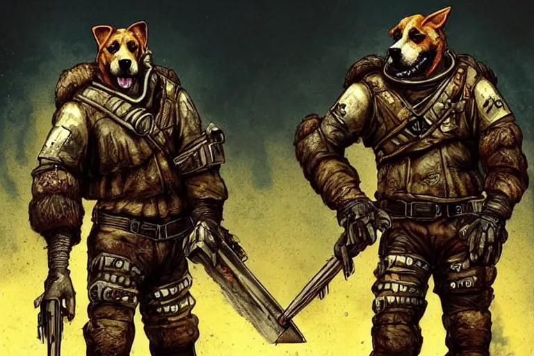 Image similar to a good ol'hound dog fursona ( from the furry fandom ), heavily armed and armored facing down armageddon in a dark and gritty version from the makers of mad max : fury road. witness me.