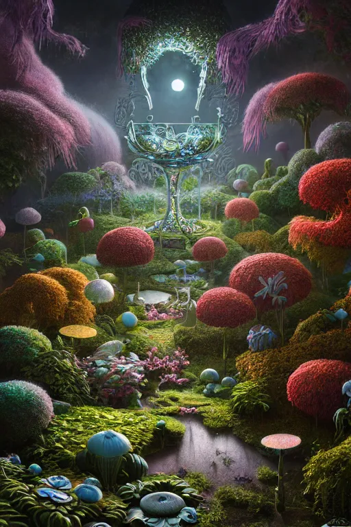 Prompt: ethereal garden, part by robert beatty, part by james jean, part by ross tran, part by jacek yerka, part by leslie zhang, surreal, highly detailed, beautiful detailed intricate insanely detailed octane render trending on artstation, 8 k artistic photography, photorealistic, volumetric cinematic light, chiaroscuro