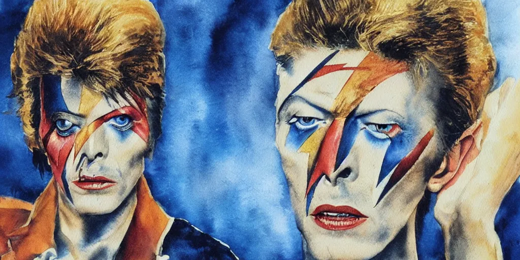 Image similar to david bowie, watercolor painting by salvador dali