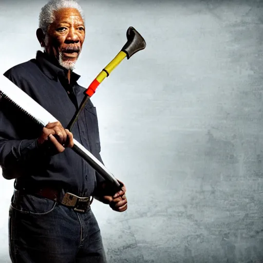 Prompt: Morgan Freeman as Gordon Freeman wielding a crowbar and fighting