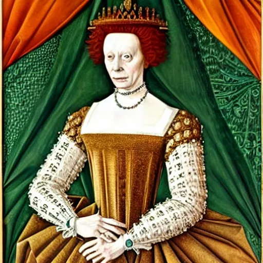 Prompt: sigourney weaver as queen elizabeth i, elegant portrait by sandro botticelli, detailed, symmetrical, intricate