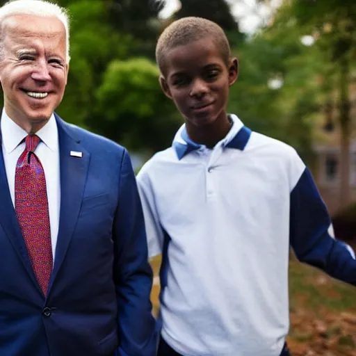 Image similar to A portrait photo of joe biden teams up with a teenage joe biden, perfect faces, 50 mm, award winning photography