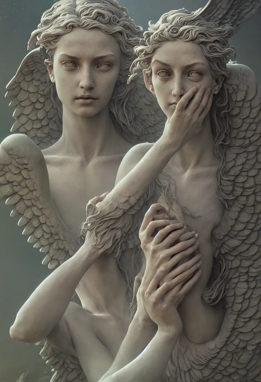 Prompt: beautiful very extreme closeup portrait, weeping angels, angel of grief, stone statues, beautiful body, unreal engine, greg rutkowski, loish, rhads, beeple, tom bagshaw, alphonse mucha, global illumination, detailed and intricate environment