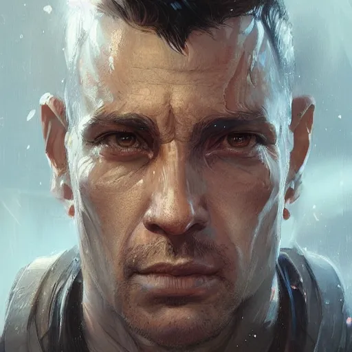 Prompt: portrait of a man by greg rutkowski, dan sylveste from revelation space book series, highly detailed portrait, scifi, digital painting, artstation, concept art, smooth, sharp foccus ilustration, artstation hq