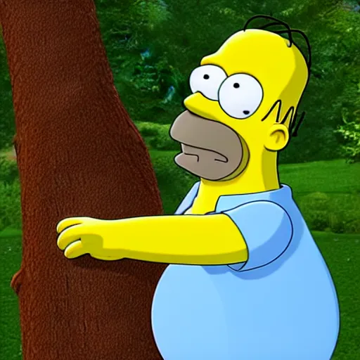 Prompt: a 3D render of Homer Simpson siting on a tree