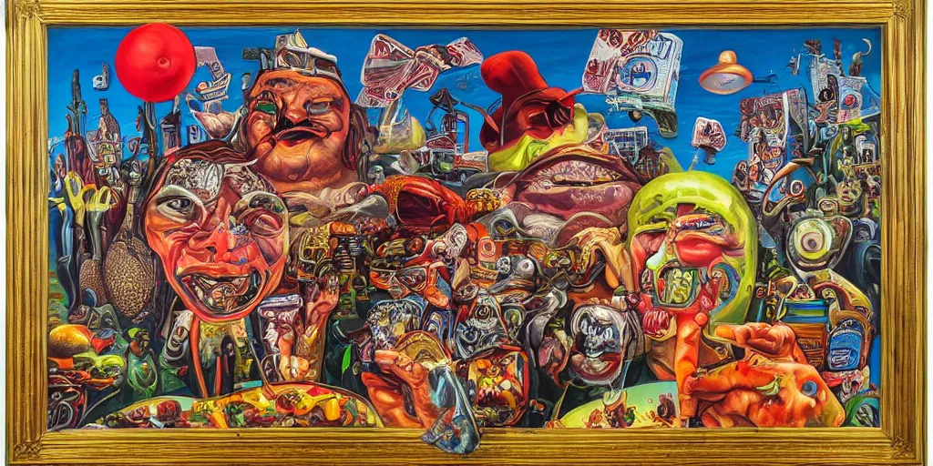 Image similar to refined oil painting lowbrow pop surreal masterpiece in the style of robert williams,
