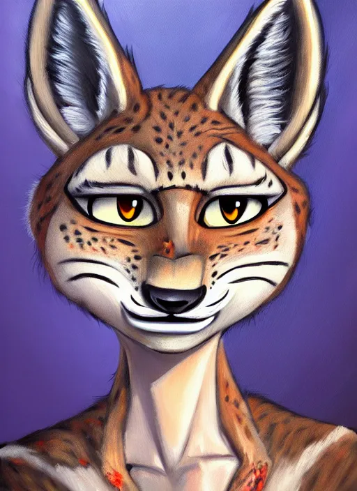 Prompt: oil painting of anthromorphic female lynx damaged zombie, in style of zootopia, female fursona, furry, furaffinity, 4 k, deviantart, furry art, fursona art, wearing black business suit, business suit, lynx fursona, female, very expressive detailed feminine face,