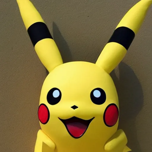 Prompt: Pikachu Sculpture made out of particle-board