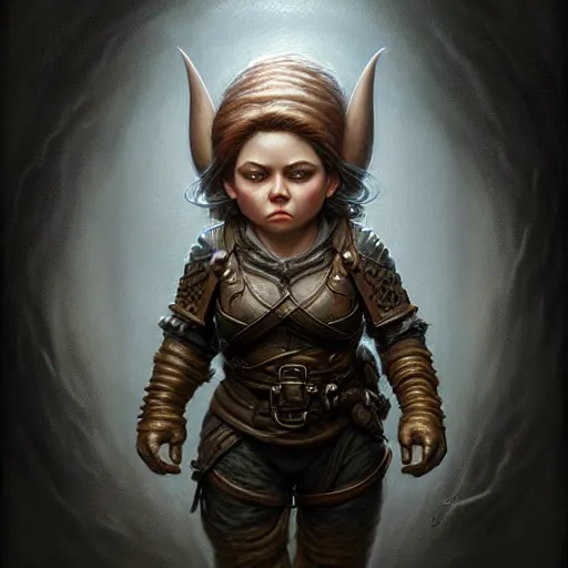 Prompt: portrait of a beautiful cute strong brave realistic! female gnome engineer, messy short black hair, d & d, micro detail, intricate, elegant, highly detailed, centered, rule of thirds, artstation, sharp focus, illustration, artgerm, tomasz alen kopera, donato giancola, wlop