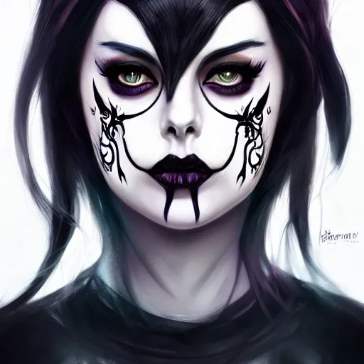 Image similar to a portrait of a beautiful willa holland black metal face paint, art by lois van baarle and loish and ross tran and rossdraws and sam yang and samdoesarts and artgerm, digital art, highly detailed, intricate, sharp focus, trending on artstation hq, deviantart, unreal engine 5, 4 k uhd image