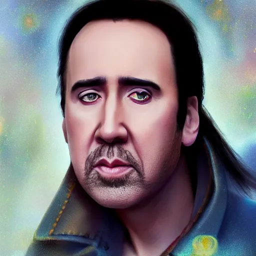 Prompt: nicolas cage is a disney princess, au naturel, hyper detailed, digital art, trending in artstation, cinematic lighting, studio quality, smooth render, unreal engine 5 rendered, octane rendered, art style by klimt and nixeu and ian sprigger and wlop and krenz cushart.