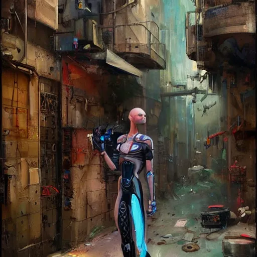 Image similar to a cyborg!! sphynx cat, in a cyberpunk alleyway by daniel gerhartz