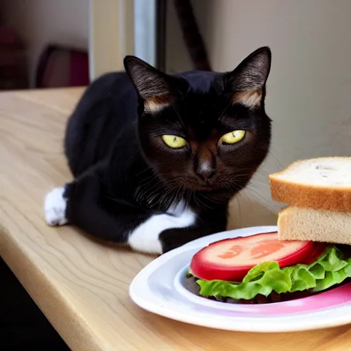 Prompt: a cat eating a sandwitch