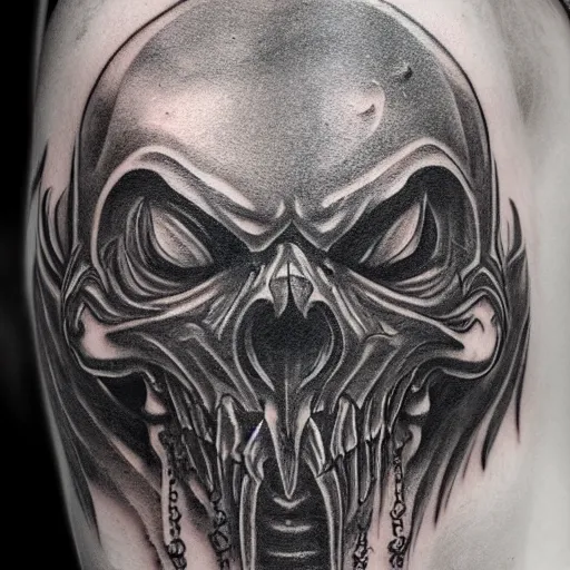 Image similar to detailed greyscale tattoo of diablo by Dmitriy Tkach