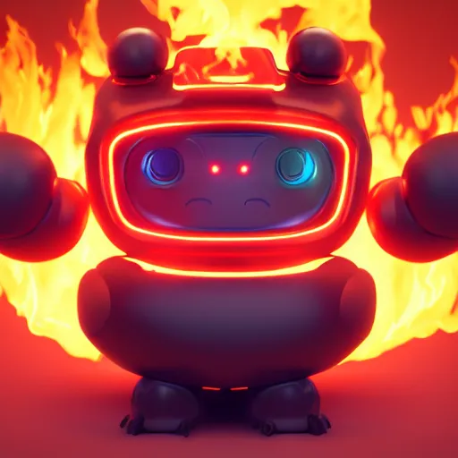 Prompt: full shot,a painting of cute robot Pokémon with big eyes made of flame,Ford, Henry Justice,trending on artstation,3d octane render,High detail