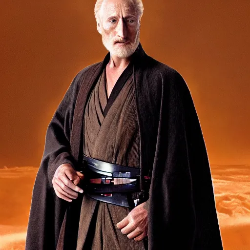 Prompt: Charles Dance as Obi-Wan Kenobi using the force in the film Star Wars, very detailed, tall shot, looking forward, detailed hands, detailed eyes