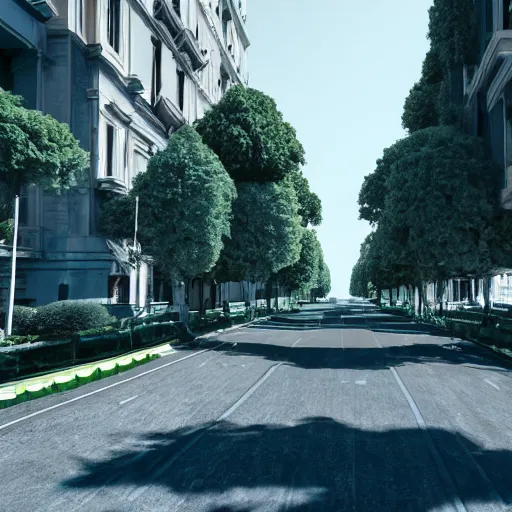 Image similar to futuristic city of Rome (as designed by Apple), Grey and White roads with green trees, octane render, 4K