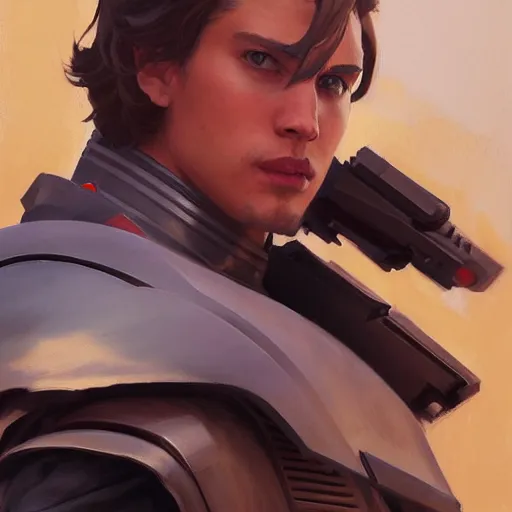 Image similar to greg manchess portrait painting of armored anakin skywalker as overwatch character, medium shot, asymmetrical, profile picture, organic painting, sunny day, matte painting, bold shapes, hard edges, street art, trending on artstation, by huang guangjian and gil elvgren and sachin teng