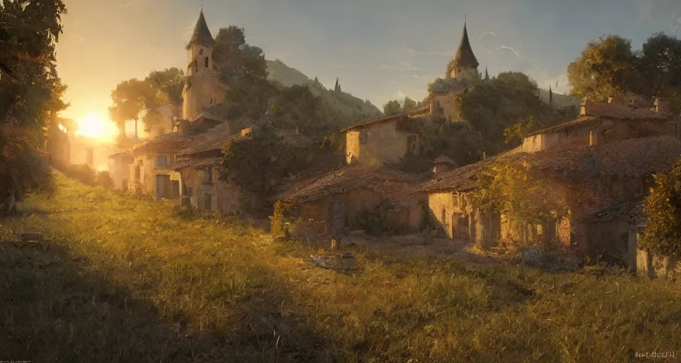 Prompt: craig mullins and ghibli digital art, village of lourmarin at sunset unreal engine, hyper realism, realistic shading, cinematic composition, realistic render, octane render, detailed textures, photorealistic, wide shot