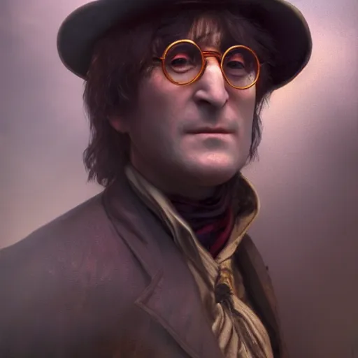 Image similar to john lennon as jack the ripper, ultra realistic, concept art, intricate details, highly detailed, photorealistic, octane render, 8 k, unreal engine, art by frank frazetta, simon bisley, brom