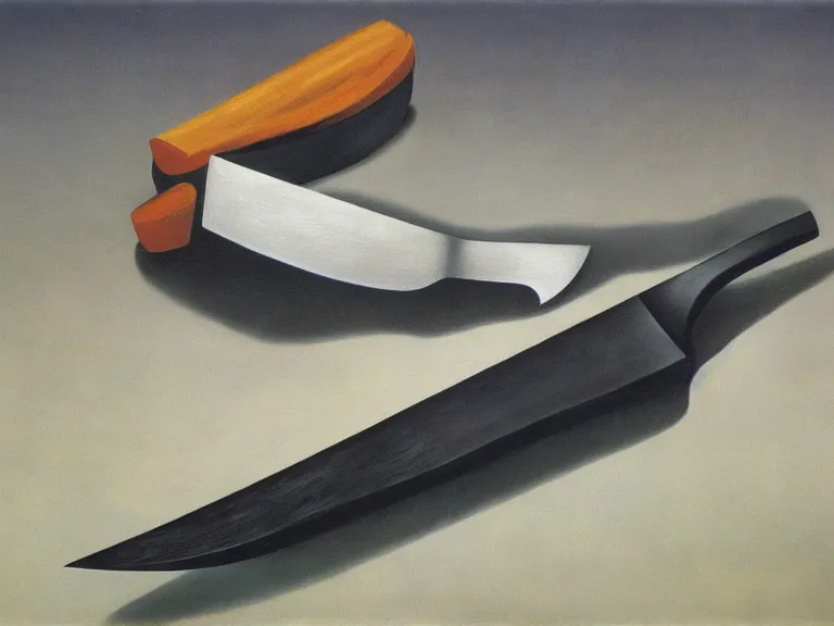 Image similar to knives, painting by rene magritte, high detail, high resolution