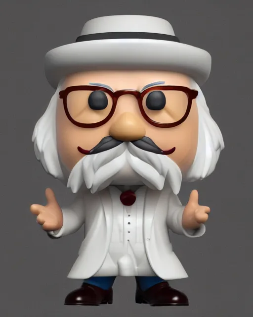 Prompt: full body 3 d render of col sanders as a funko pop!, four, studio lighting, white background, single body, no shadow, blender, trending on artstation, 8 k, highly detailed