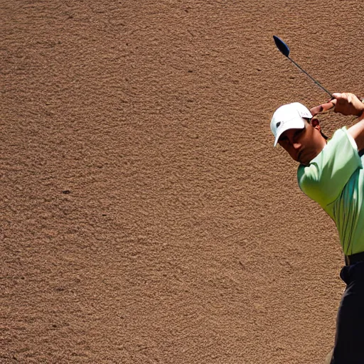 Prompt: a man with pickle textured skin tone golfing in the desert