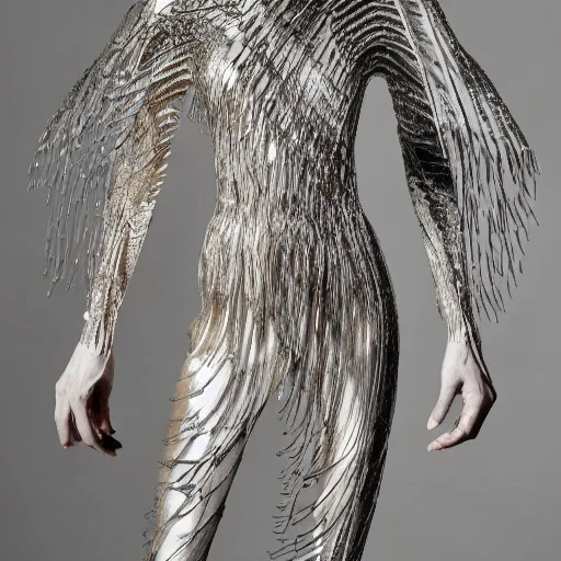 Prompt: chryselephantine butoh sculptures with butoh facial expressions iris van herpen nick cave sound suits - n 4