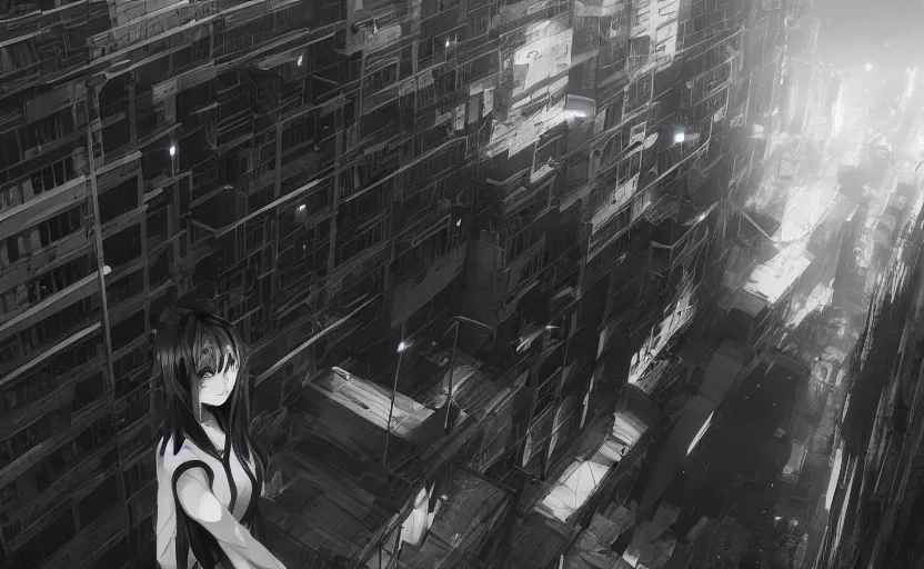 Image similar to anime city lineart, black and white straight lines 8k hdr pixiv dslr photo by Makoto Shinkai ilya kuvshinov and Wojtek Fus, digital art, concept art,