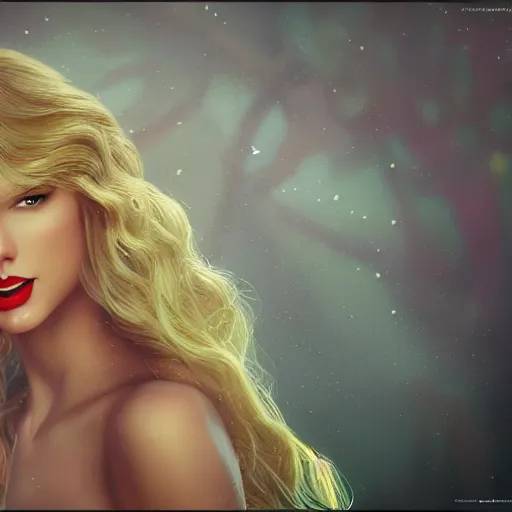 Image similar to portrait of taylor swift as a mermaid, detailed features, slim, beauty, radiance, elegance, by artgerm in the style of ilya repin, artstation, octane render, 8k