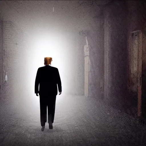 Prompt: Donald Trump as the character walking inside Silent Hill, volumetric lighting