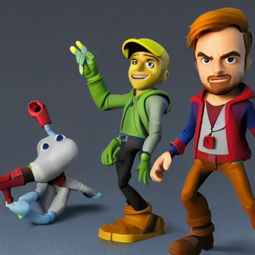 Prompt: Jesse Pinkman as a disney infinity figure with no joint articulation, with over simplified planar forms with sharp stylized clothing folds, by Titan Books, product photo