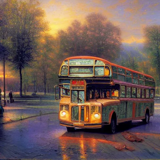 Prompt: what if God was one of us, just a stranger on a bus Thomas kincade