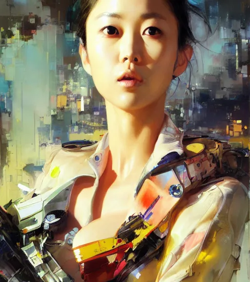 Prompt: Lee Jin-Eun by John Berkey and Peter Mohrbacher, rule of thirds, seductive look, beautiful, in intergalactic hq
