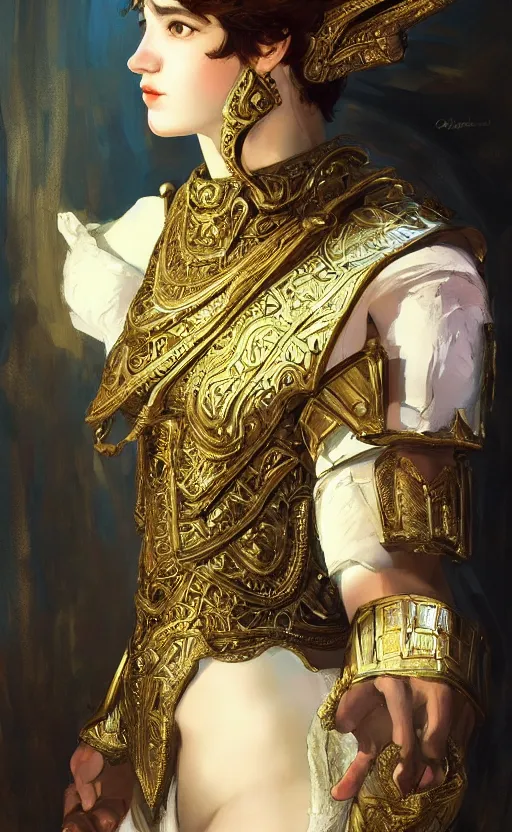 Prompt: portrait of an ancient greek character in intricate ornate armor, by ilya kuvshinov, by thomas lawrence, by bayard wu, trending on artstation, masterpiece