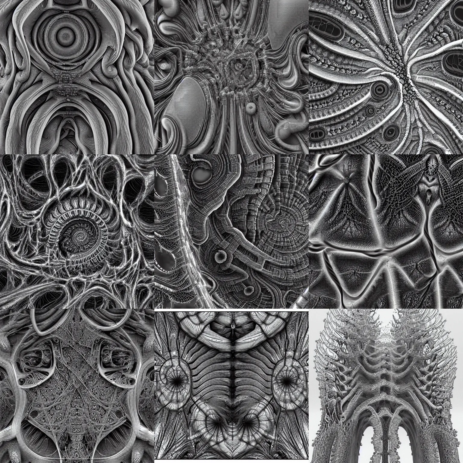 Prompt: biological fractal electron micrograph hyperrealistic giger 8 k