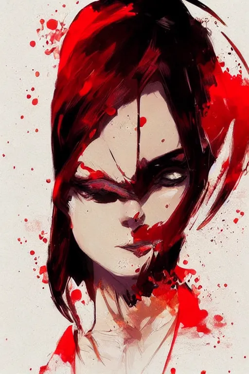 Image similar to a ultradetailed beautiful painting of a stylish female humanoid, by conrad roset, red and black, greg rutkowski and makoto shinkai trending on artstation