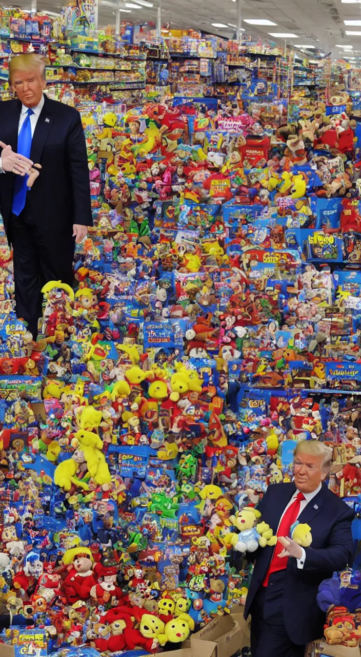 Prompt: donald trump shopping at toys r us