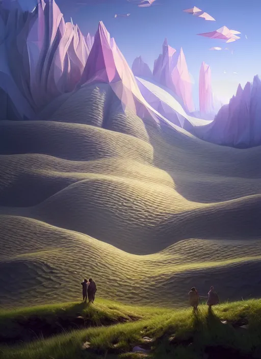 Prompt: a hyper - detailed 3 d render like a oil painting of spring in the low - poly hills, surrealism!!!!! surreal concept art, lifelike, photorealistic, digital painting, aesthetic, smooth, sharp focus, artstation hd, by greg rutkowski, chris tulloch mccabe, valentina remenar,, krenz cushart and asher duran,
