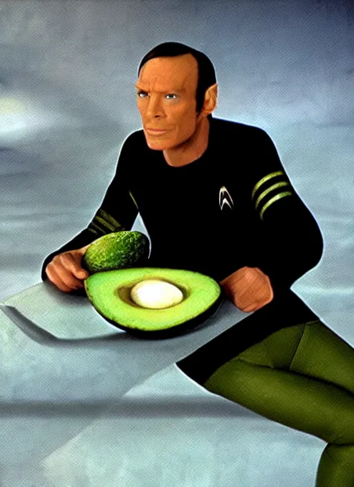 Image similar to avocado - human hybrid on the transporter pad in star trek