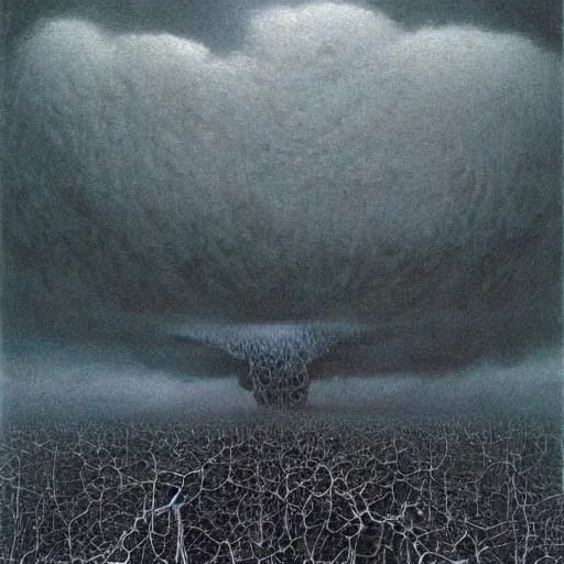 Image similar to dark storm clouds made out of hundreds of sad ghostly faces. berserk. lovecraftian. kentaro miura. painting by beksinski and ted nasmith.