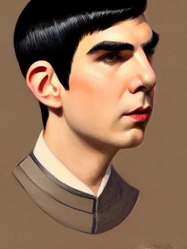 Image similar to : YOONGI MIXED WITH ZACHARY QUINTO SPOCK fanart + PAINTED ON KRITA + art by J.C. LEYENDECKER + 4K UHD IMAGE + STUNNING QUALITY