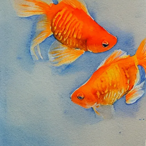 Prompt: watercolor painting of two mostly orange goldfish with white spot, by yusei nagashima, simple background, impressionist