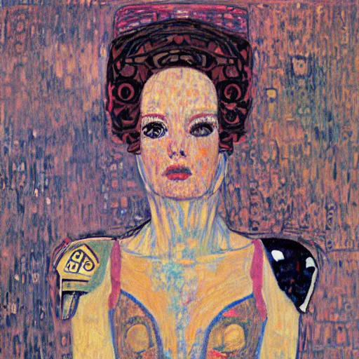 Image similar to the mandalorian in the style of gustav klimt