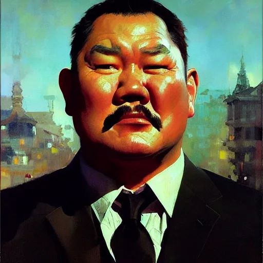 Image similar to portrait of oddjob harold sakata from james bond, detailed face, detailed painting, epic lighting, by ilya repin, phil hale and kent williams