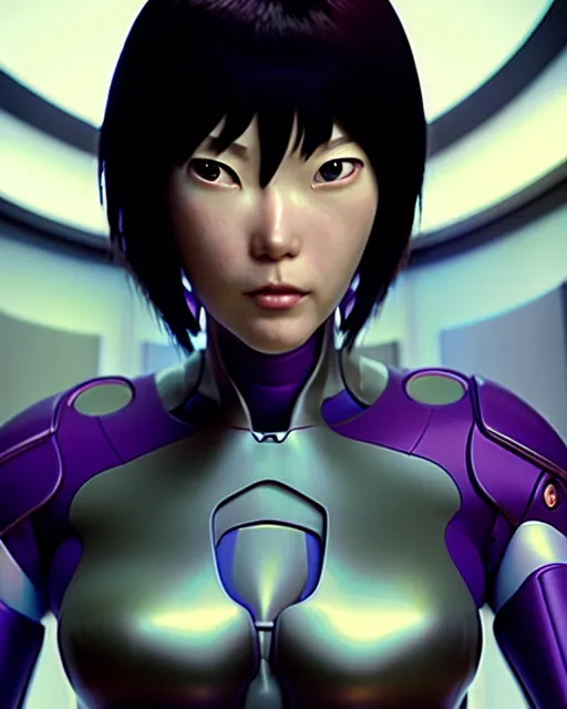 Prompt: weta disney pixar movie still portrait photo of motoko kusanagi ghost in the shell : : as cyborg woman by pixar : : by weta, greg rutkowski, wlop, ilya kuvshinov, rossdraws, artgerm, marvel, maxim cover, latex, octane render, sweaty, iridescent, bright morning, anime, liosh, mucha : :