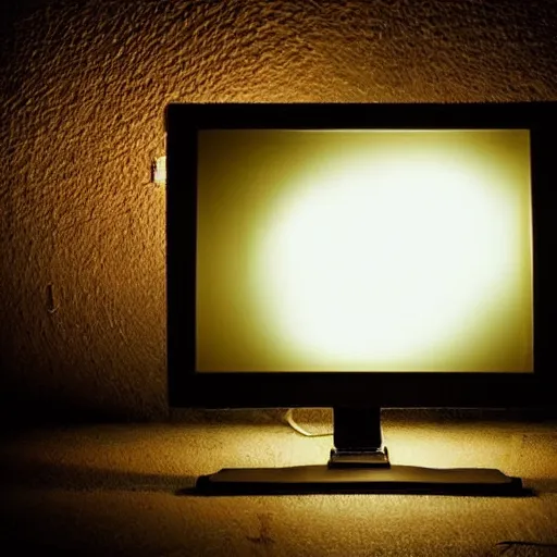 Image similar to old crt monitor with a glowing screen in a dark room, artistic, highly detailed, dramatic lighting, sharp focus, trending on pinterest