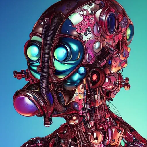 Image similar to a cybernetic mannequin by android jones and conrad roset and takashi murakami, trending on artstation