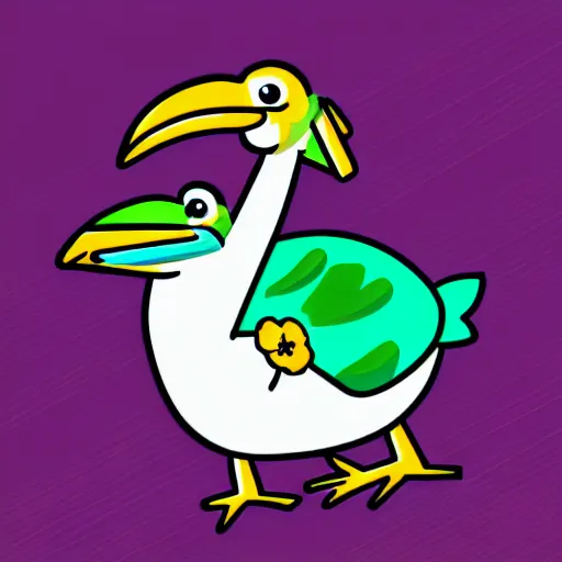 Image similar to cute digital illustration of a dodo bird surfing. super cute. tropical. colorful.