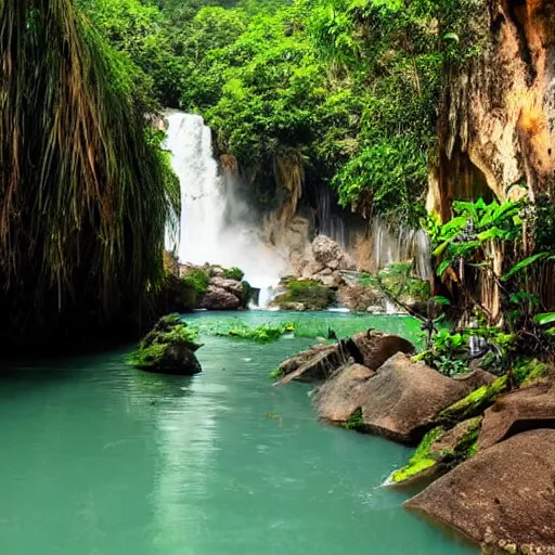 Prompt: beautiful photo of kuang si falls